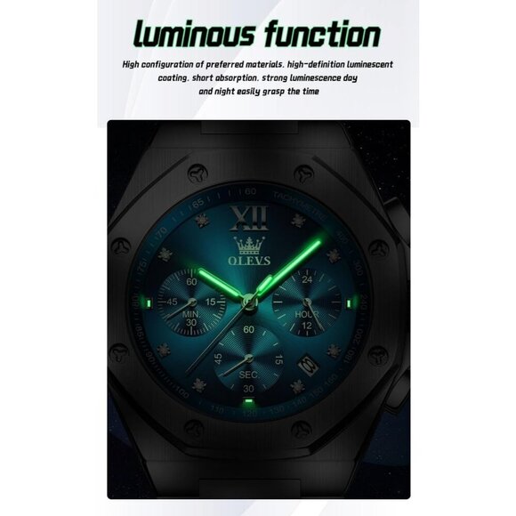 Olevs Men\'s Silver-Blue Stain Steel Analog Luminous Waterproof Easy Wear Watch